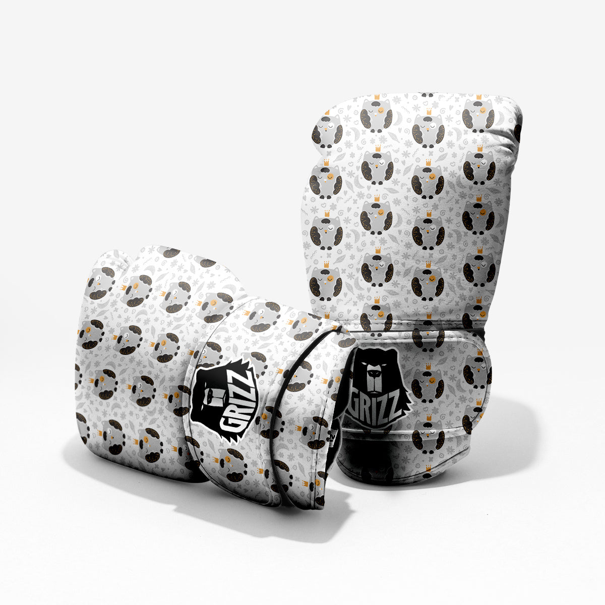 Cute White Grey Owl Print Pattern Pro Boxing Glove
