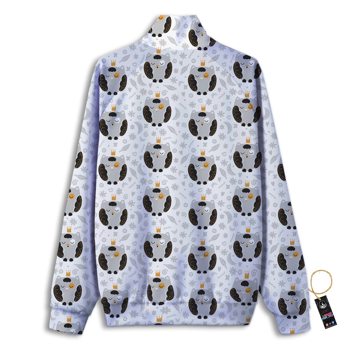 Cute White Grey Owl Print Pattern Track Jacket-grizzshop
