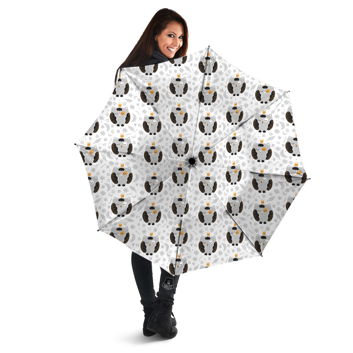 Cute White Grey Owl Print Pattern Umbrella-grizzshop