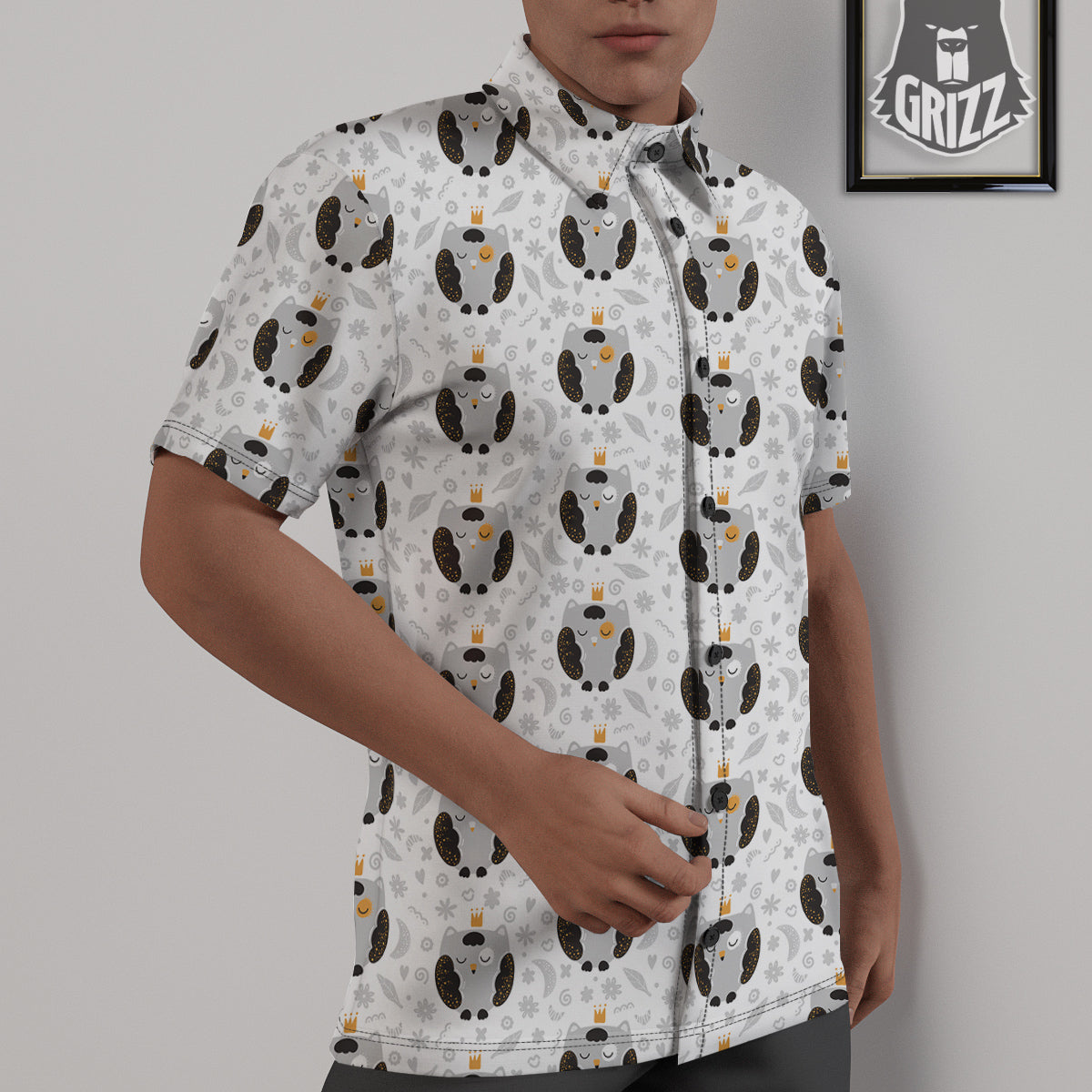 Cute White Grey Owl Print Pattern Untucked Shirts-grizzshop