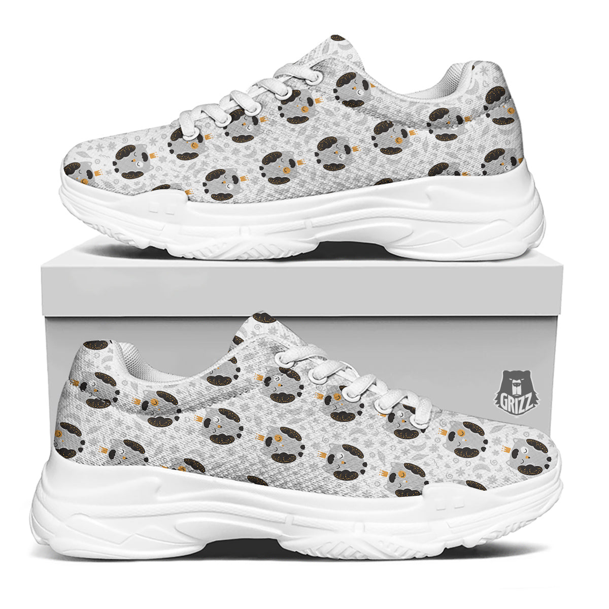 Cute White Grey Owl Print Pattern White Chunky Shoes-grizzshop