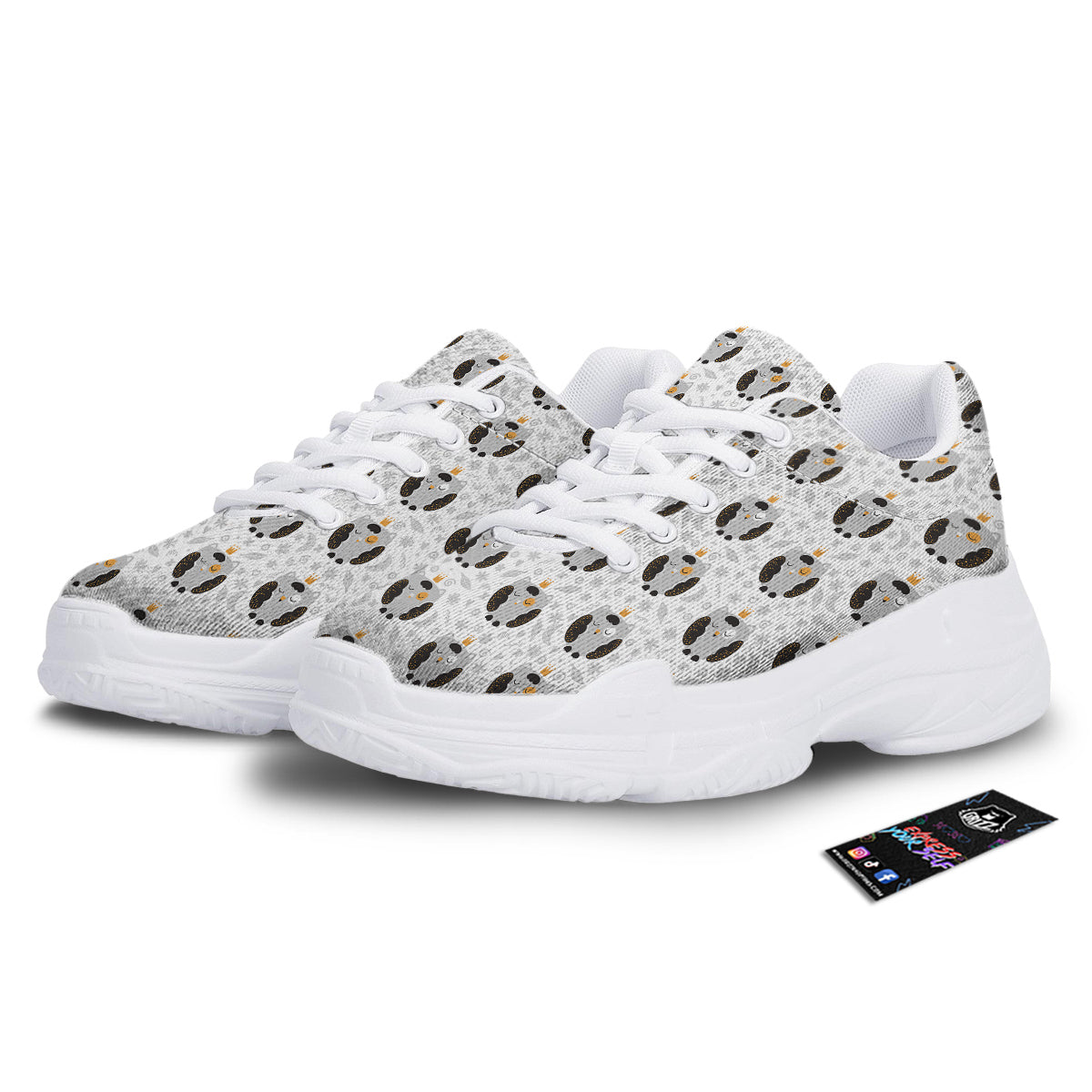 Cute White Grey Owl Print Pattern White Chunky Shoes-grizzshop