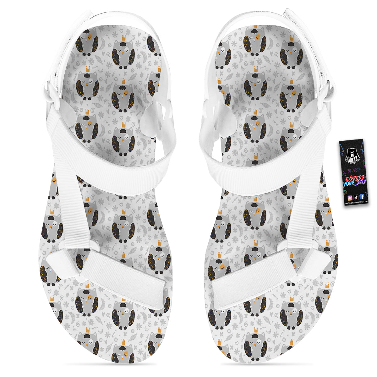 Cute White Grey Owl Print Pattern White Open Toe Sandals-grizzshop