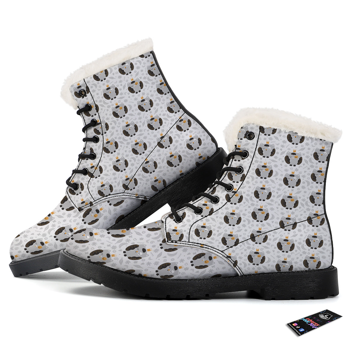 Cute White Grey Owl Print Pattern Winter Boots-grizzshop