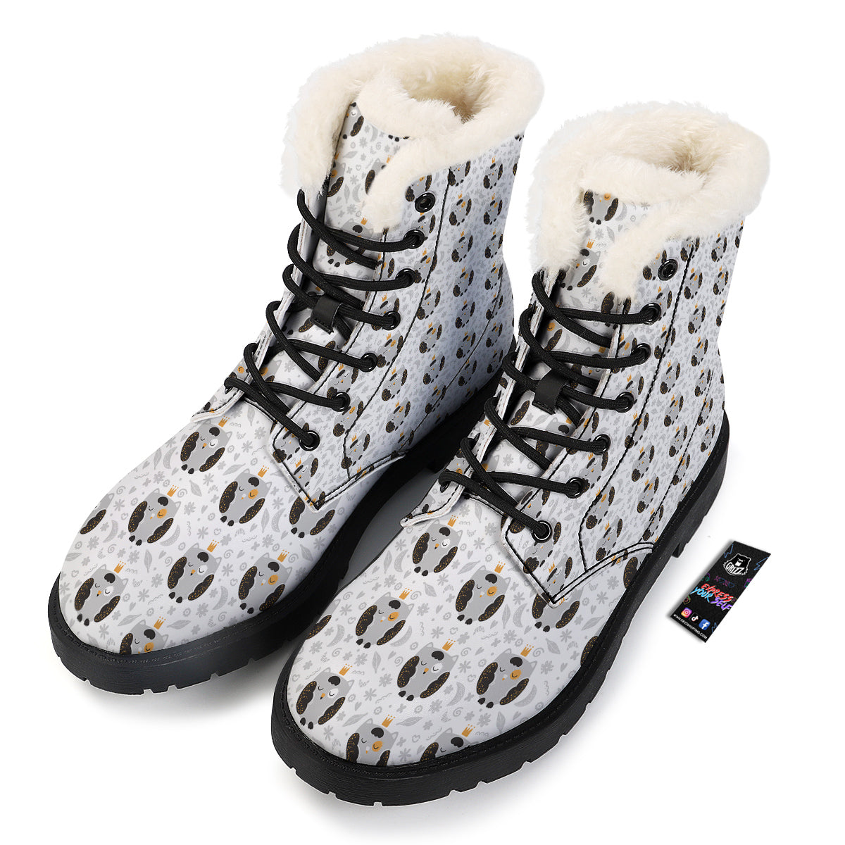 Cute White Grey Owl Print Pattern Winter Boots-grizzshop