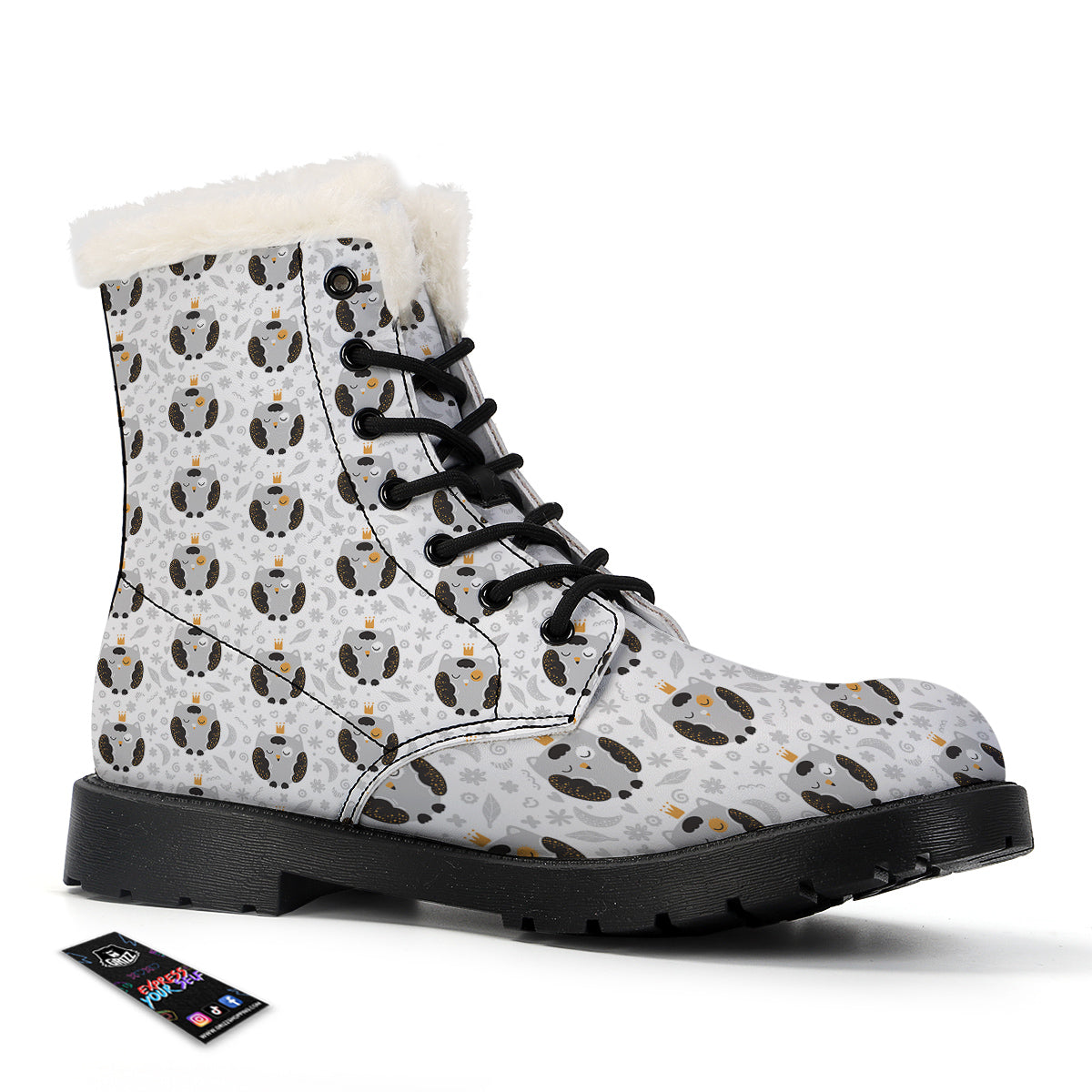 Cute White Grey Owl Print Pattern Winter Boots-grizzshop