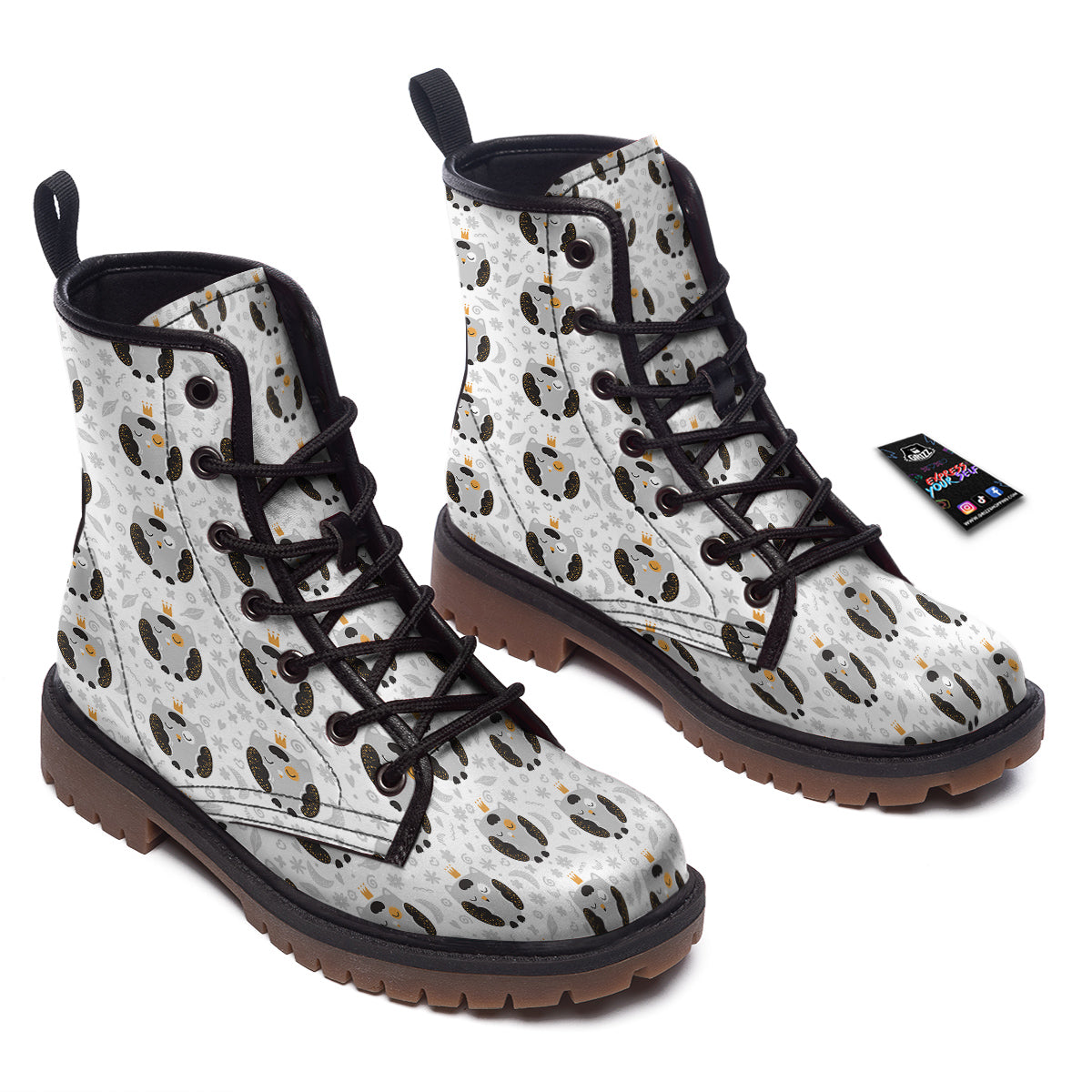Cute White Grey Owl Print Pattern Work Boots-grizzshop