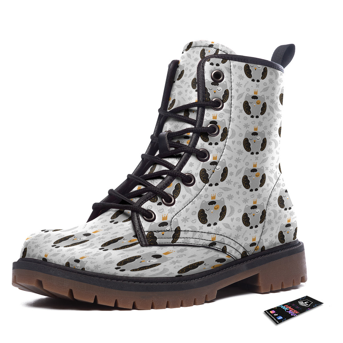 Cute White Grey Owl Print Pattern Work Boots-grizzshop