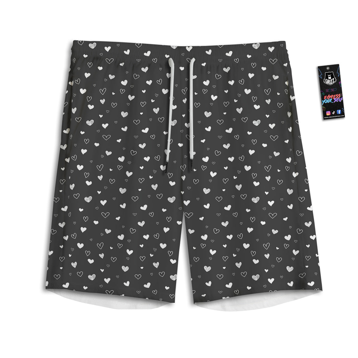 Cute White Heart And Black Print Pattern Men's Athletic Shorts