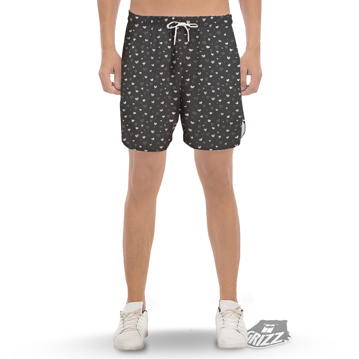 Cute White Heart And Black Print Pattern Men's Gym Shorts-grizzshop