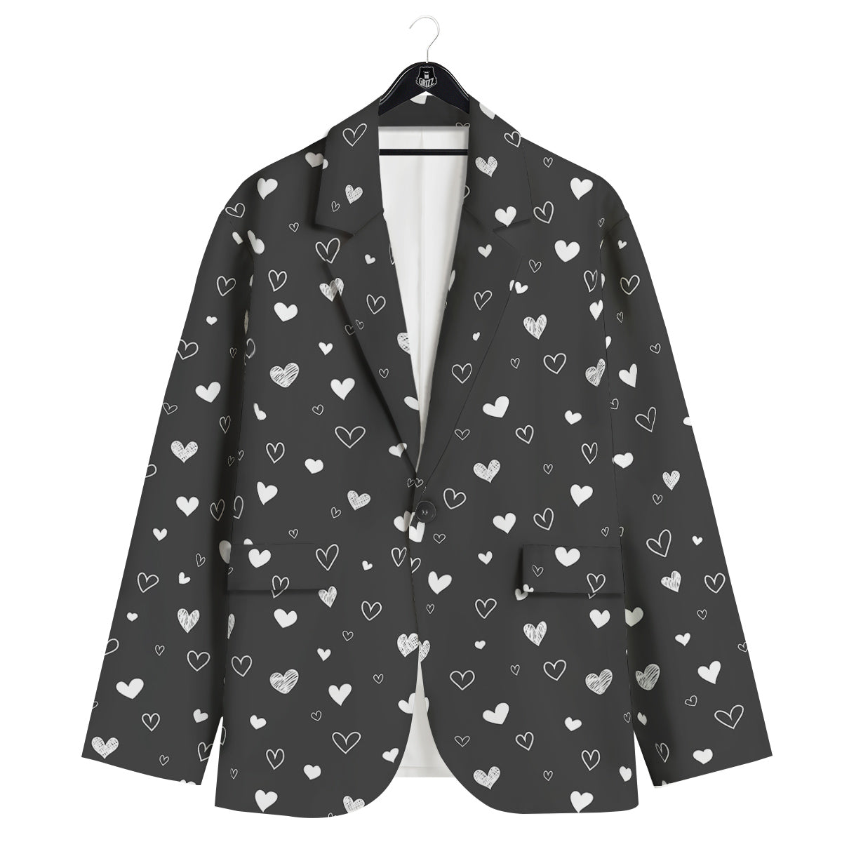 Cute White Heart And Black Print Pattern Men's Sport Coat-grizzshop