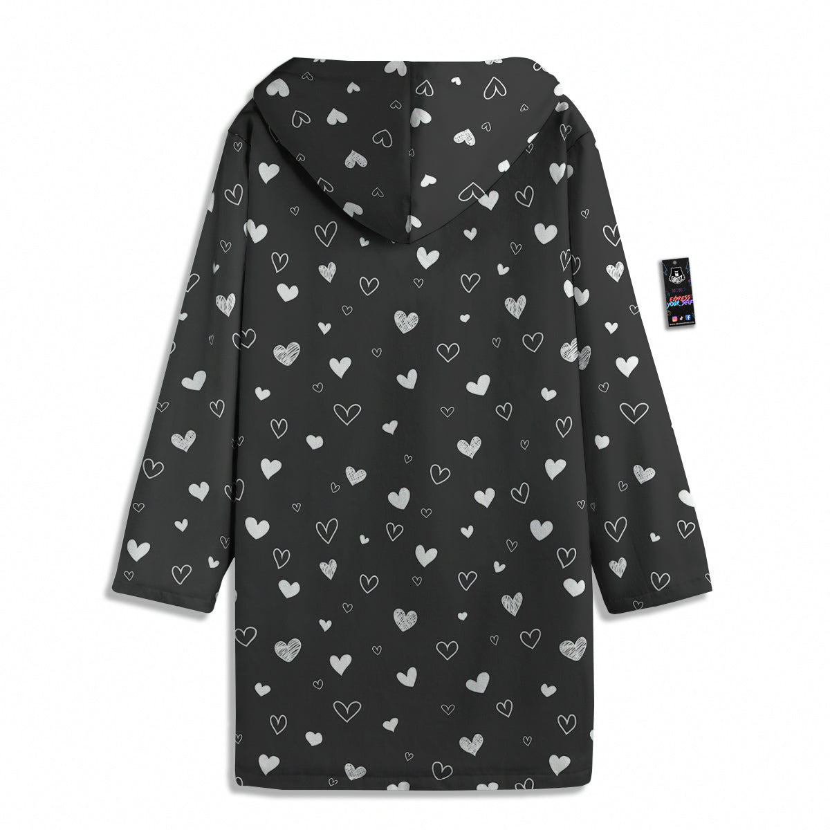 Cute White Heart And Black Print Pattern Men's Windbreaker Jacket-grizzshop