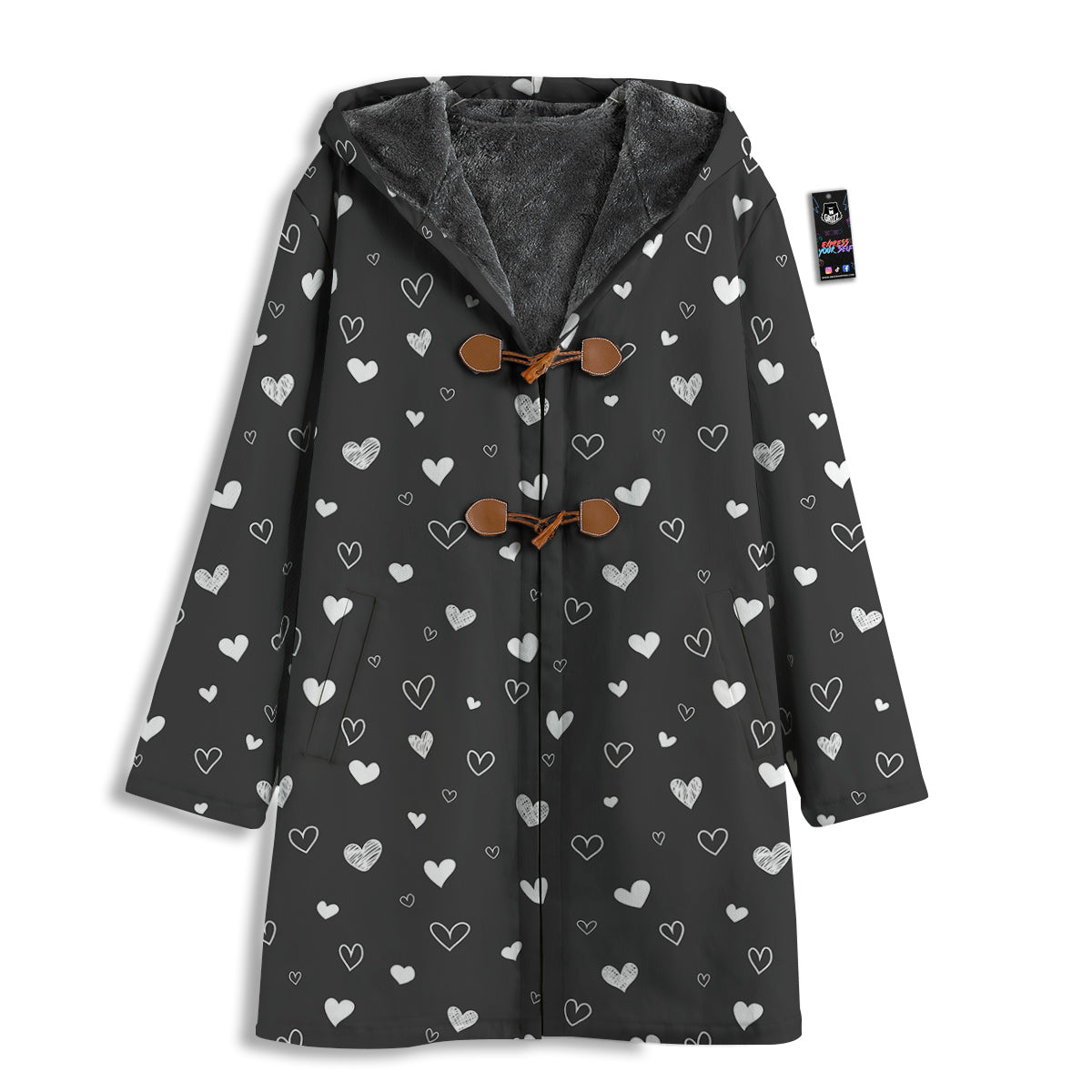 Cute White Heart And Black Print Pattern Men's Windbreaker Jacket-grizzshop