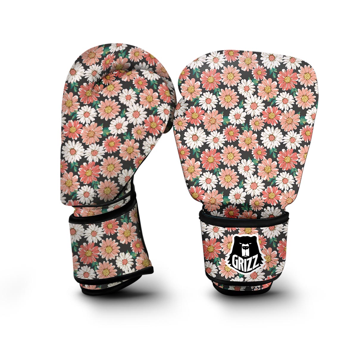 Cute White Pink Daisy Pattern Print Boxing Gloves-grizzshop