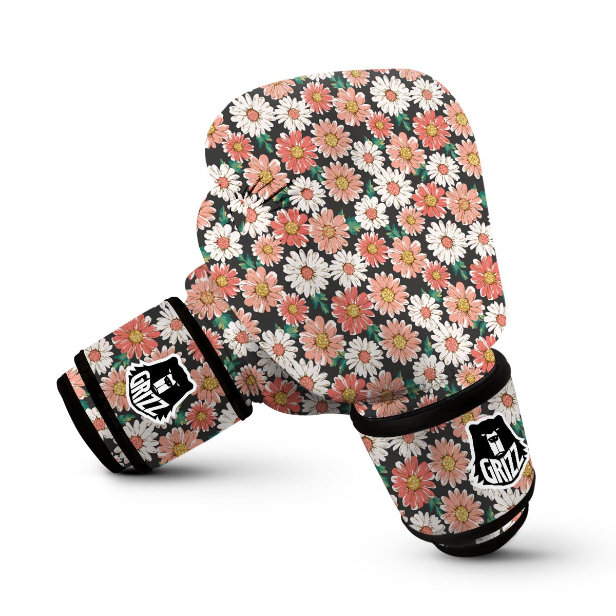 Cute White Pink Daisy Pattern Print Boxing Gloves-grizzshop