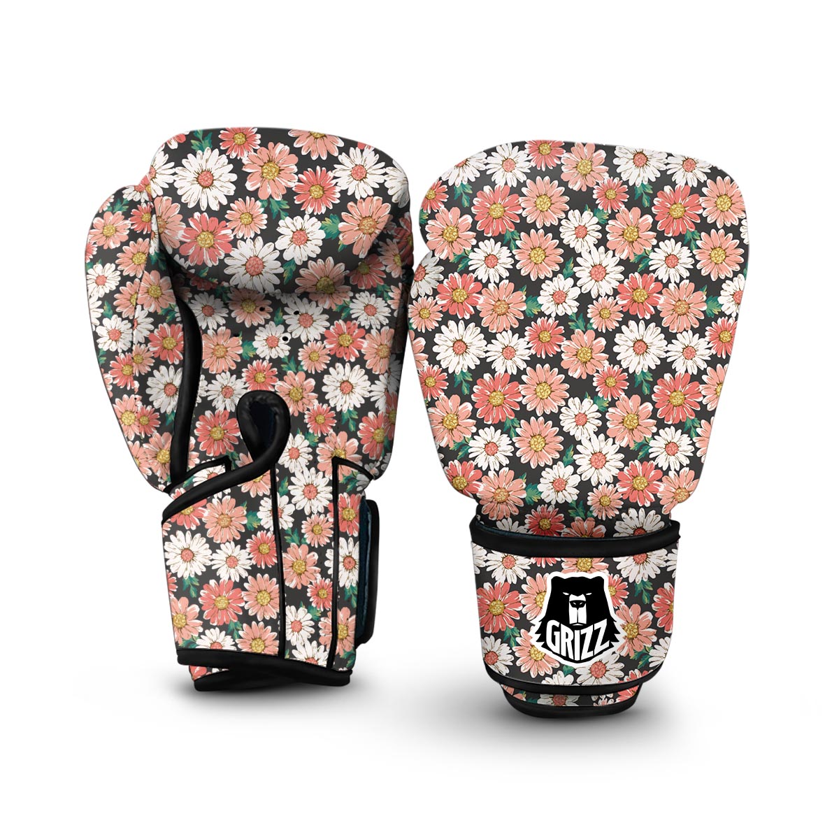 Cute White Pink Daisy Pattern Print Boxing Gloves-grizzshop