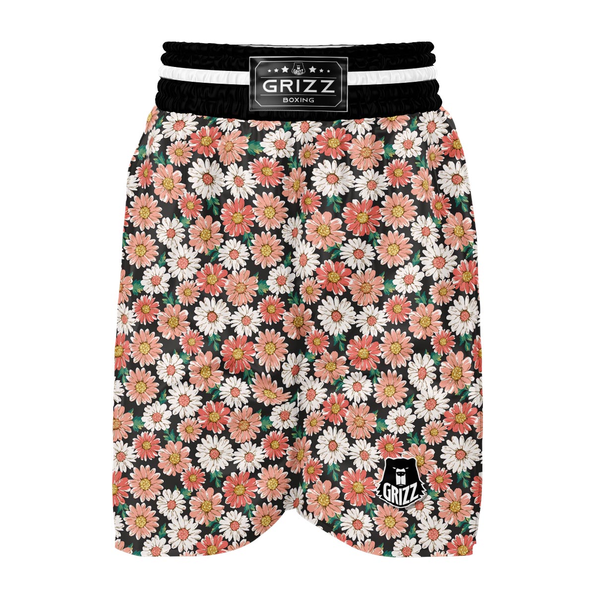 Cute White Pink Daisy Pattern Print Boxing Shorts-grizzshop