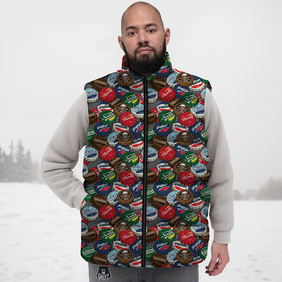 Cute White Pink Daisy Pattern Print Down Vest