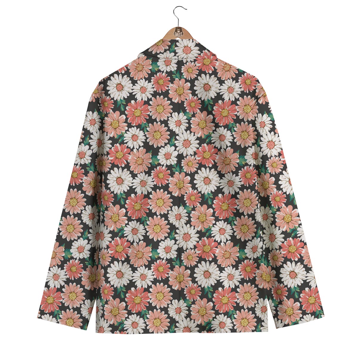 Cute White Pink Daisy Pattern Print Men's Blazer-grizzshop