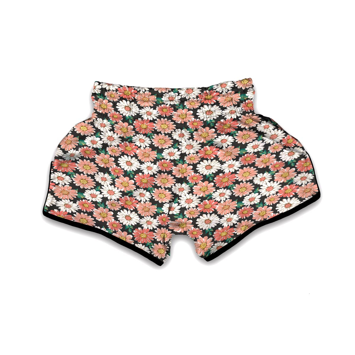Cute White Pink Daisy Pattern Print Muay Thai Boxing Shorts-grizzshop