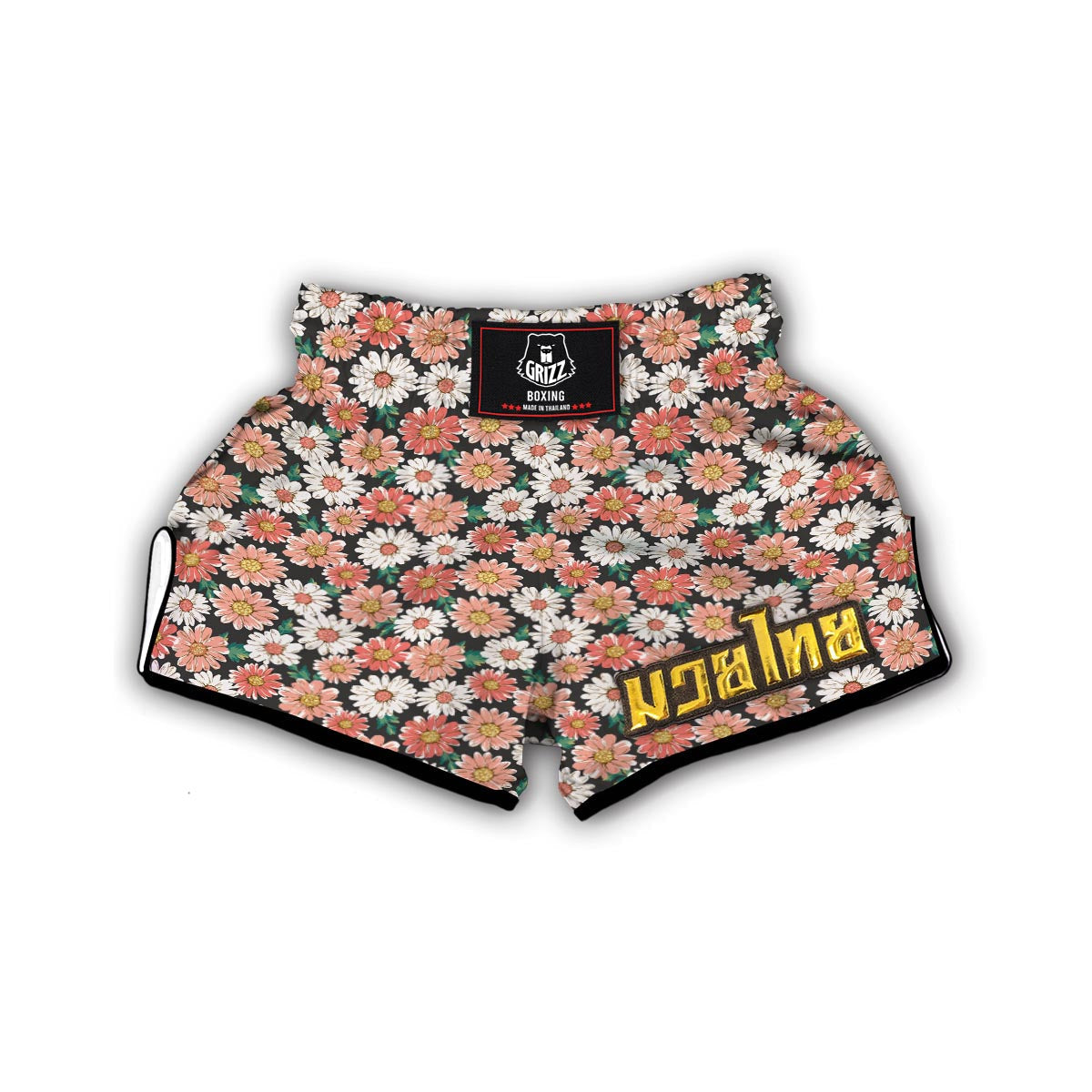 Cute White Pink Daisy Pattern Print Muay Thai Boxing Shorts-grizzshop