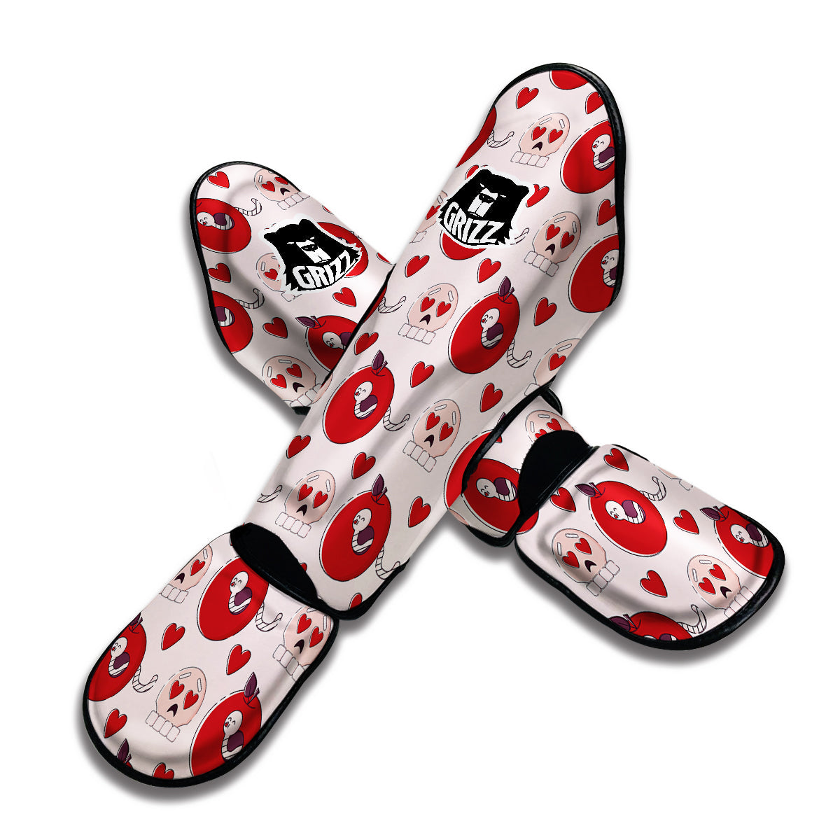 Cute Worm And Apple Print Pattern Muay Thai Shin Guards-grizzshop