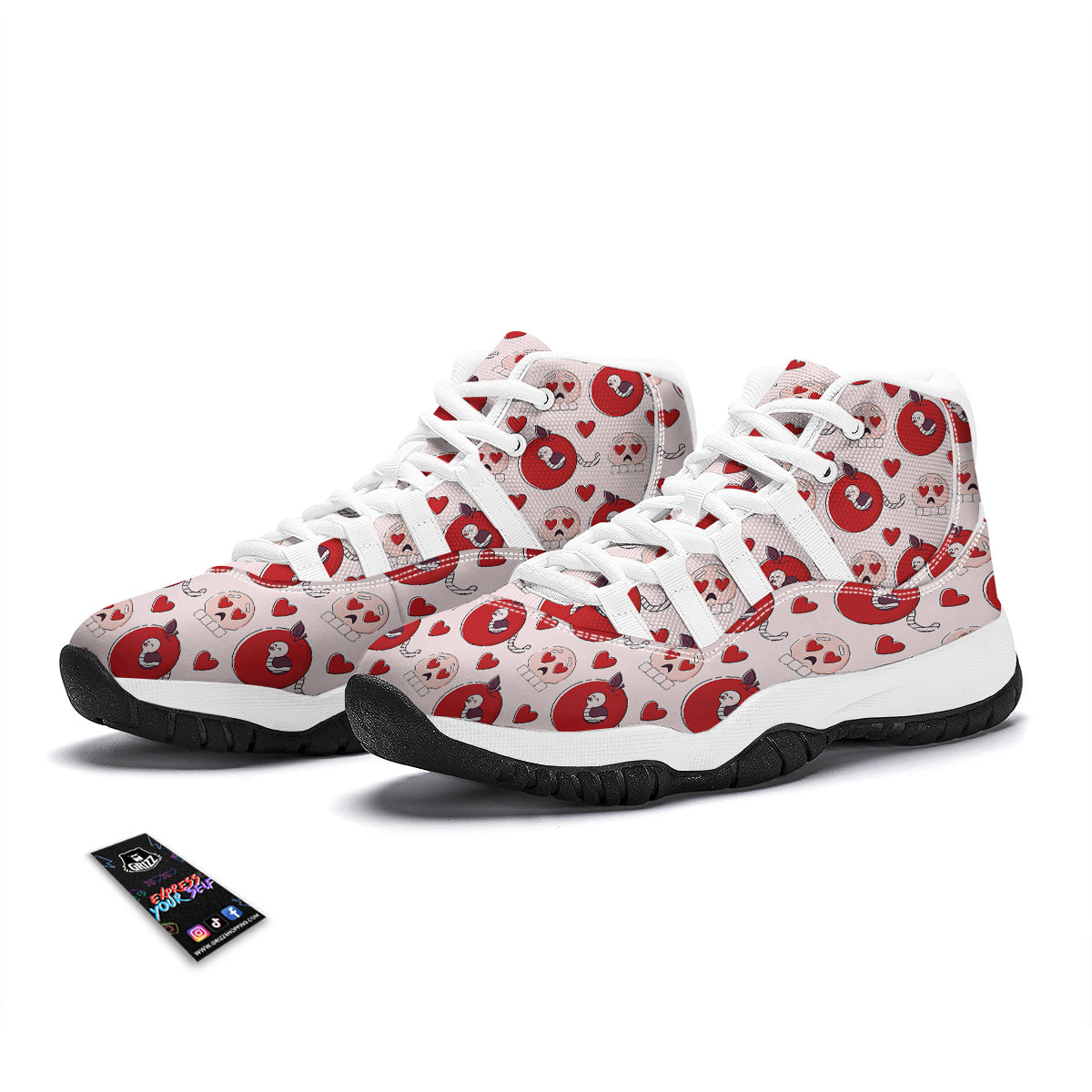 Cute Worm And Apple Print Pattern White Bball Shoes-grizzshop