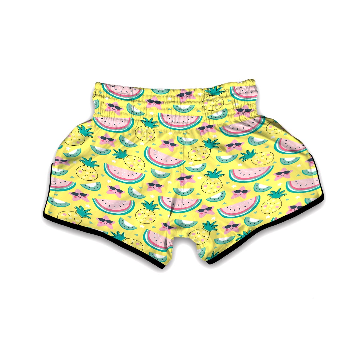 Cute Yellow Watermelon Pineapple Print Muay Thai Boxing Shorts-grizzshop