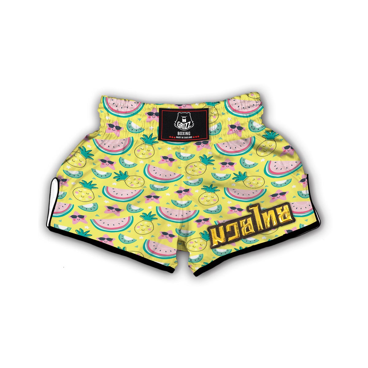 Cute Yellow Watermelon Pineapple Print Muay Thai Boxing Shorts-grizzshop