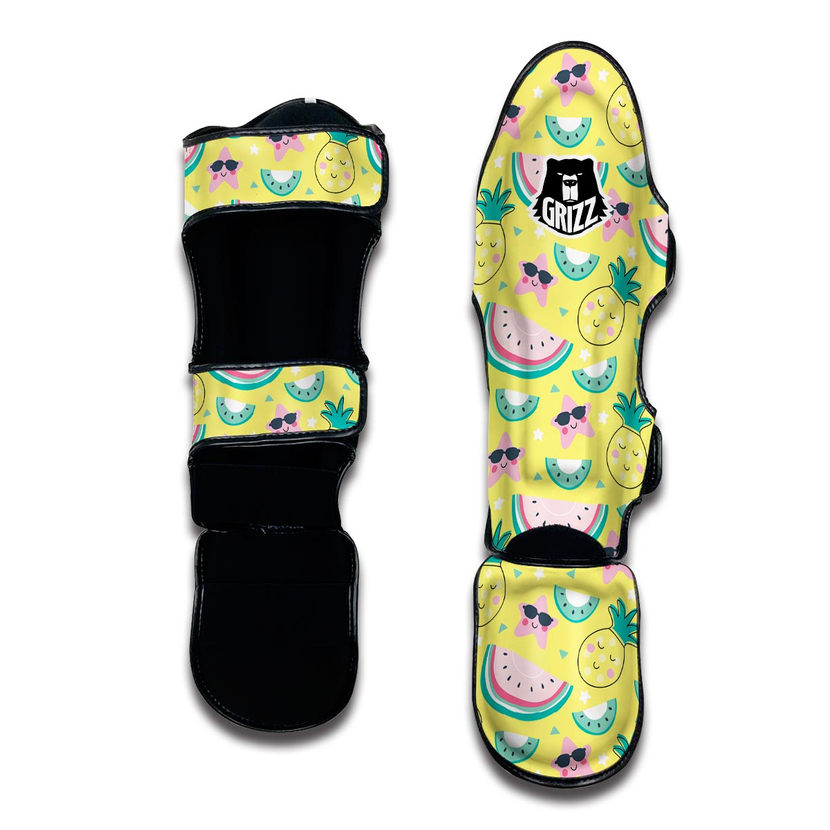 Cute Yellow Watermelon Pineapple Print Muay Thai Shin Guards-grizzshop