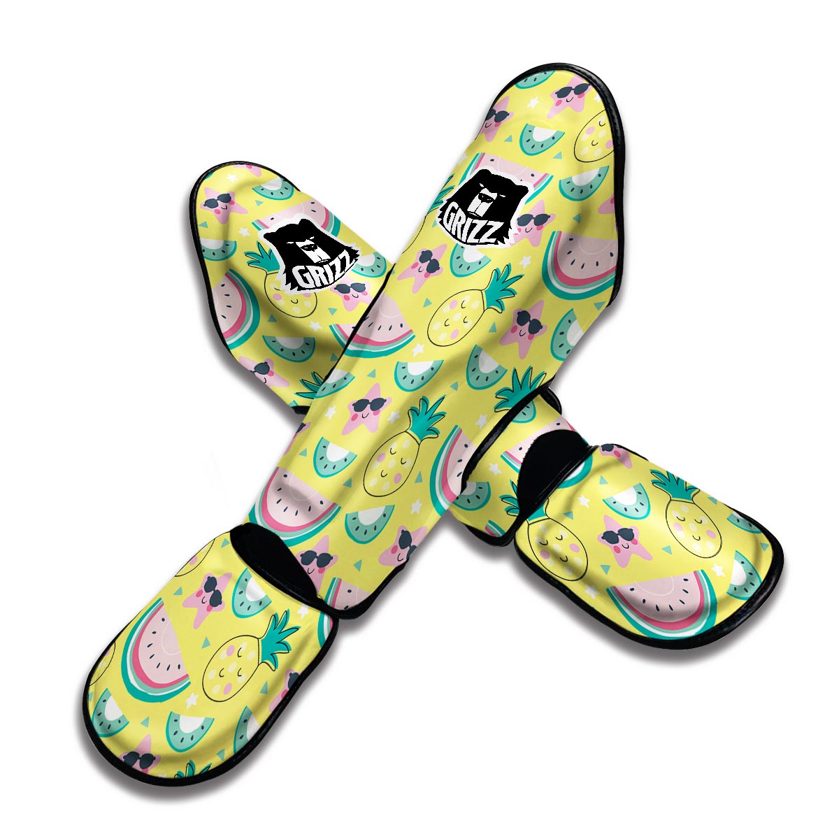 Cute Yellow Watermelon Pineapple Print Muay Thai Shin Guards-grizzshop