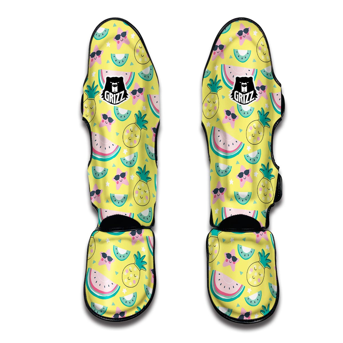 Cute Yellow Watermelon Pineapple Print Muay Thai Shin Guards-grizzshop