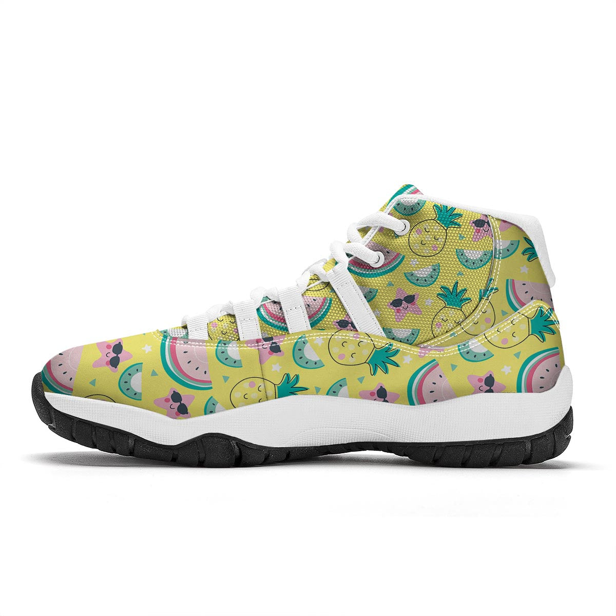 Cute Yellow Watermelon Pineapple Print White Bball Shoes-grizzshop