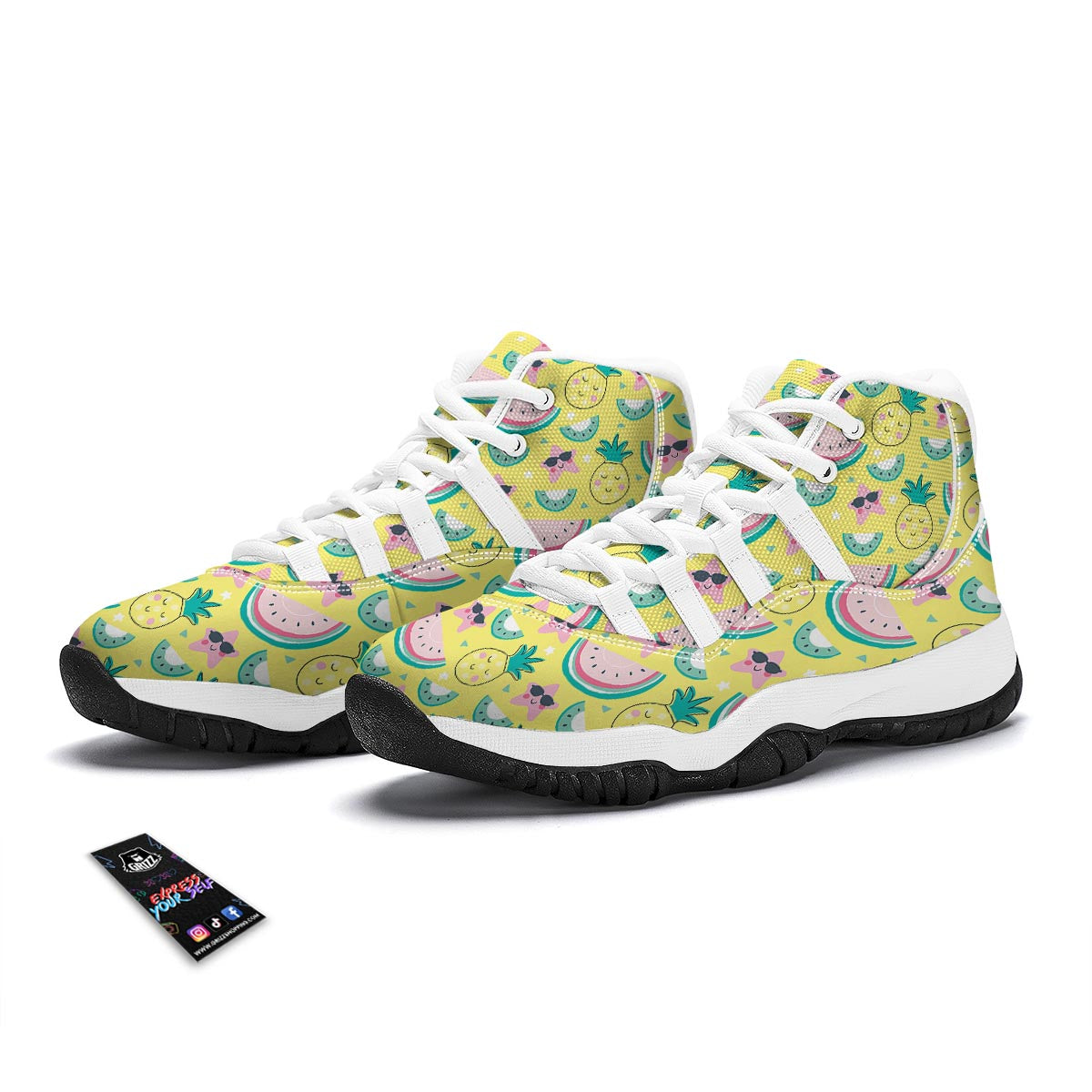 Cute Yellow Watermelon Pineapple Print White Bball Shoes-grizzshop