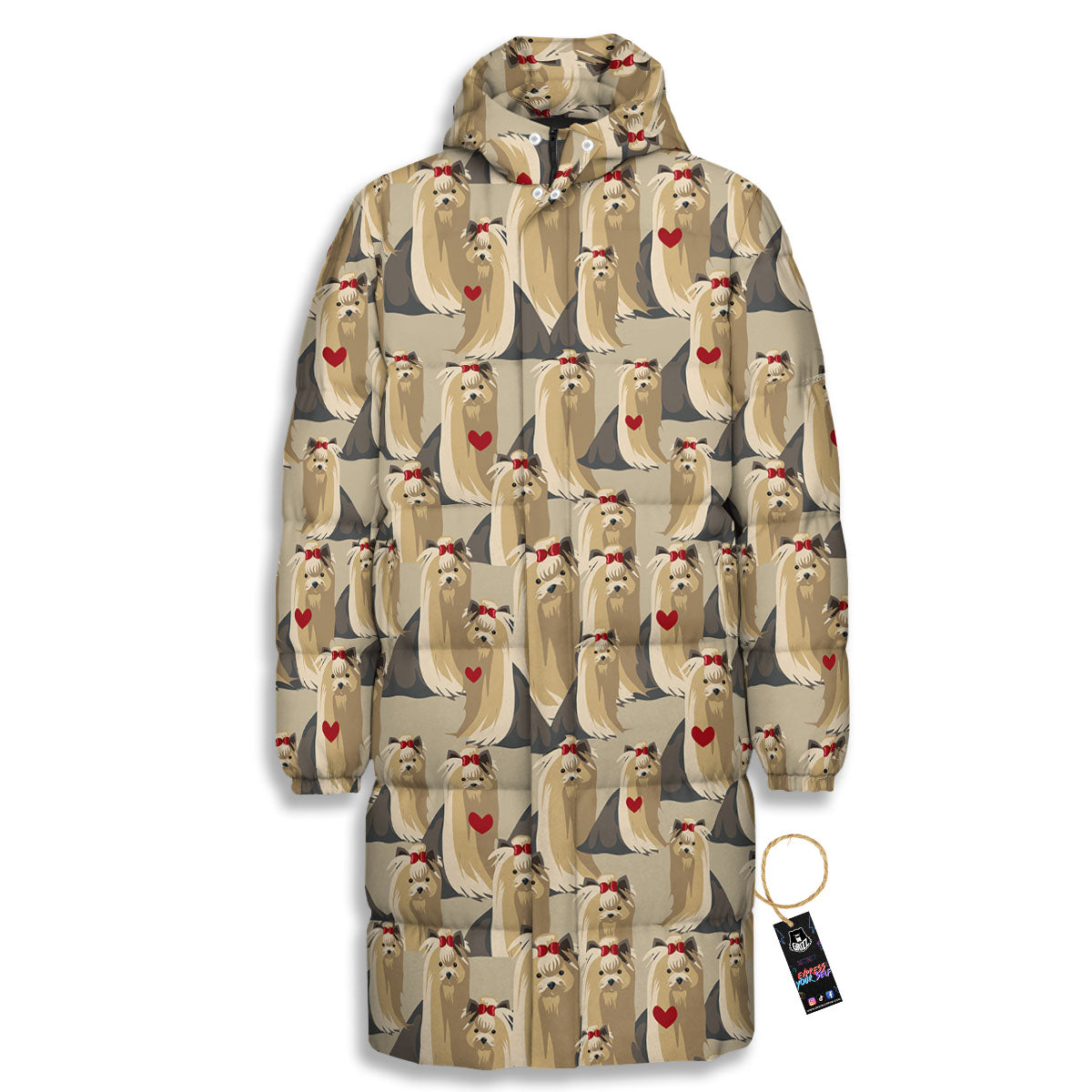 Cute Yorkshire Terrier Print Pattern Long Down Jacket-grizzshop