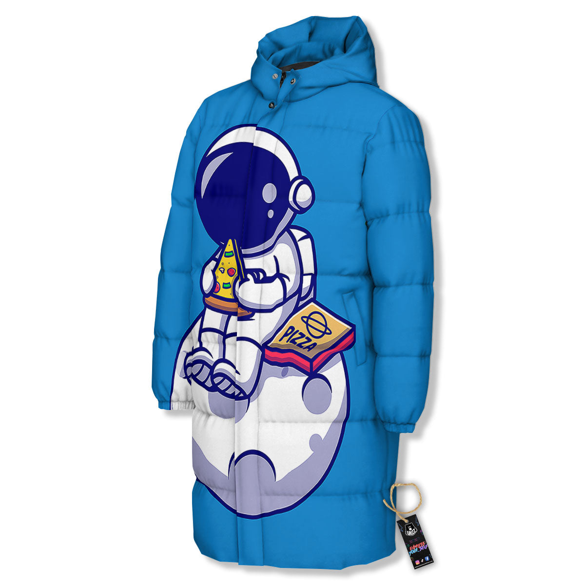 Cute Astronaut Eating Pizza Print Long Down Jacket