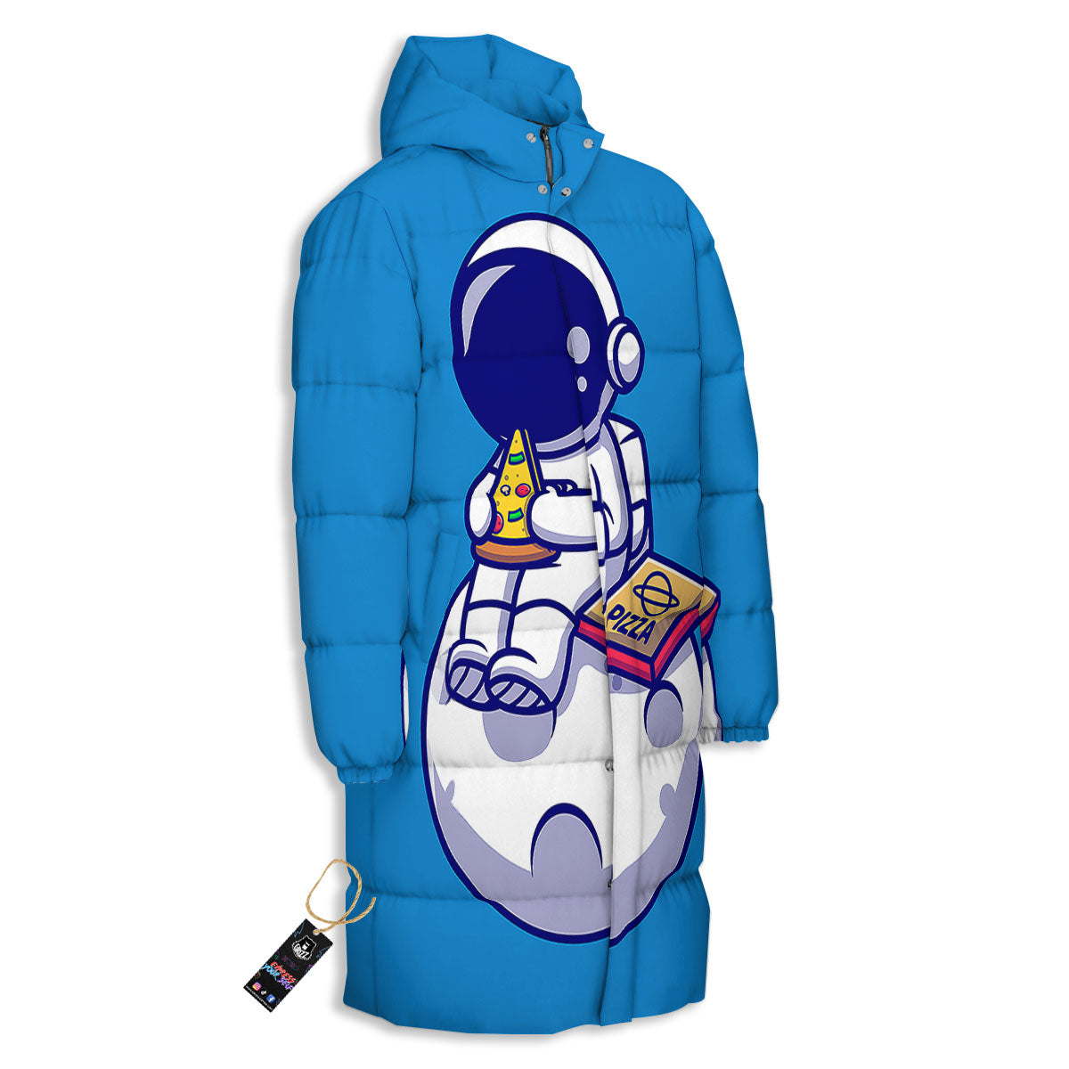 Cute Astronaut Eating Pizza Print Long Down Jacket
