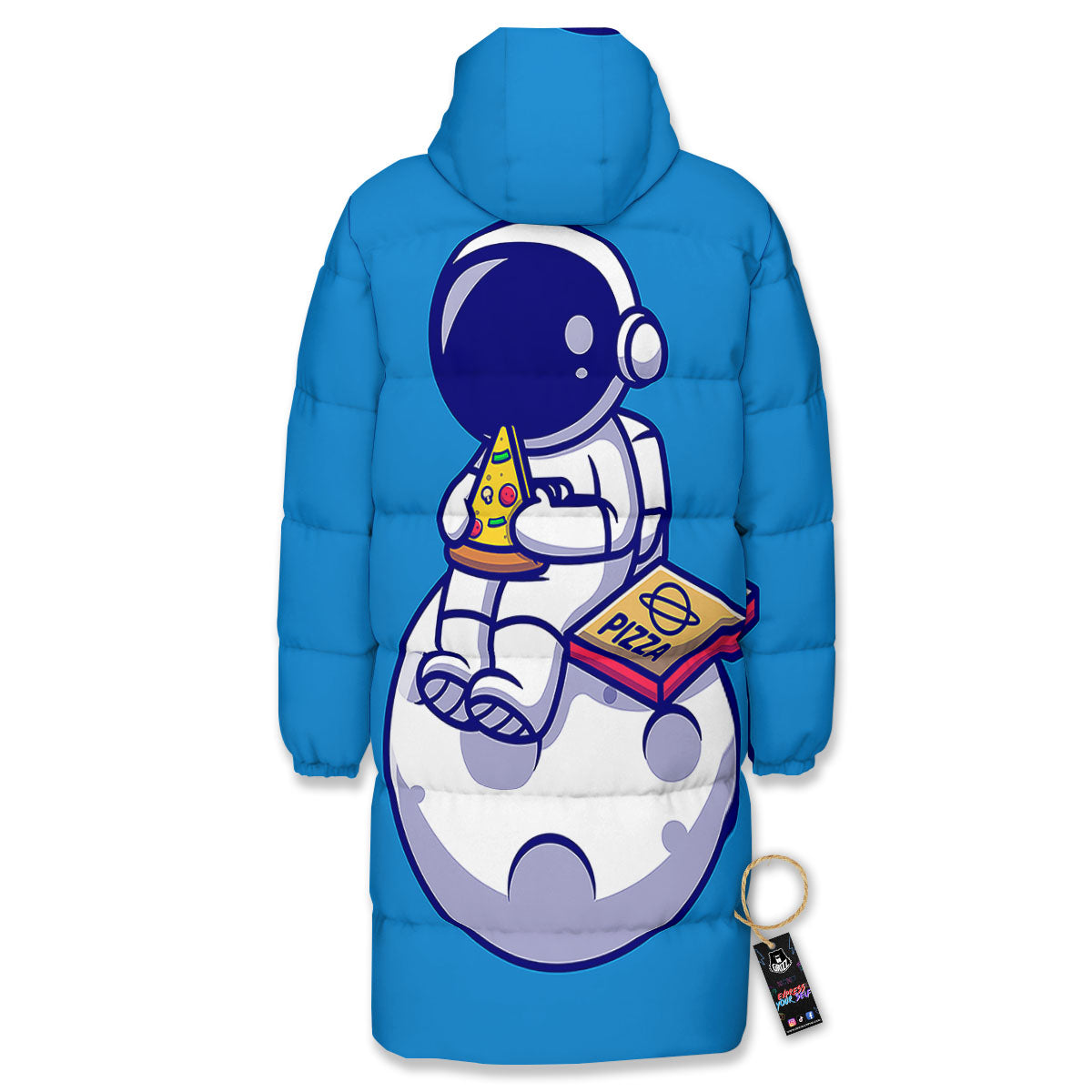 Cute Astronaut Eating Pizza Print Long Down Jacket