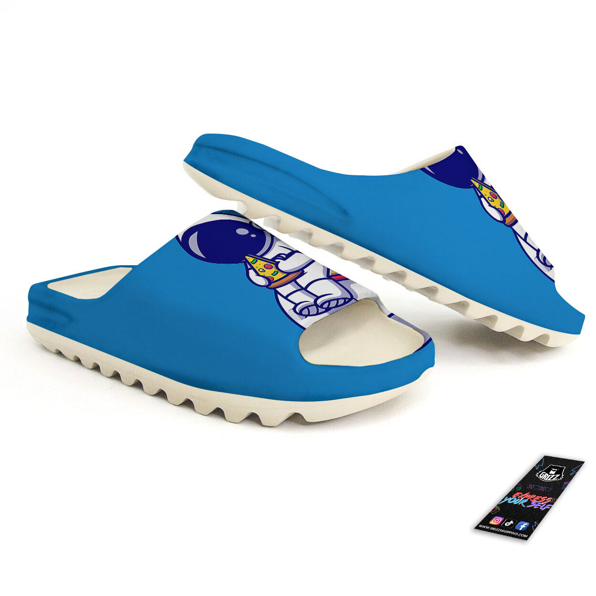 Cute Astronaut Eating Pizza Print Sandals-grizzshop