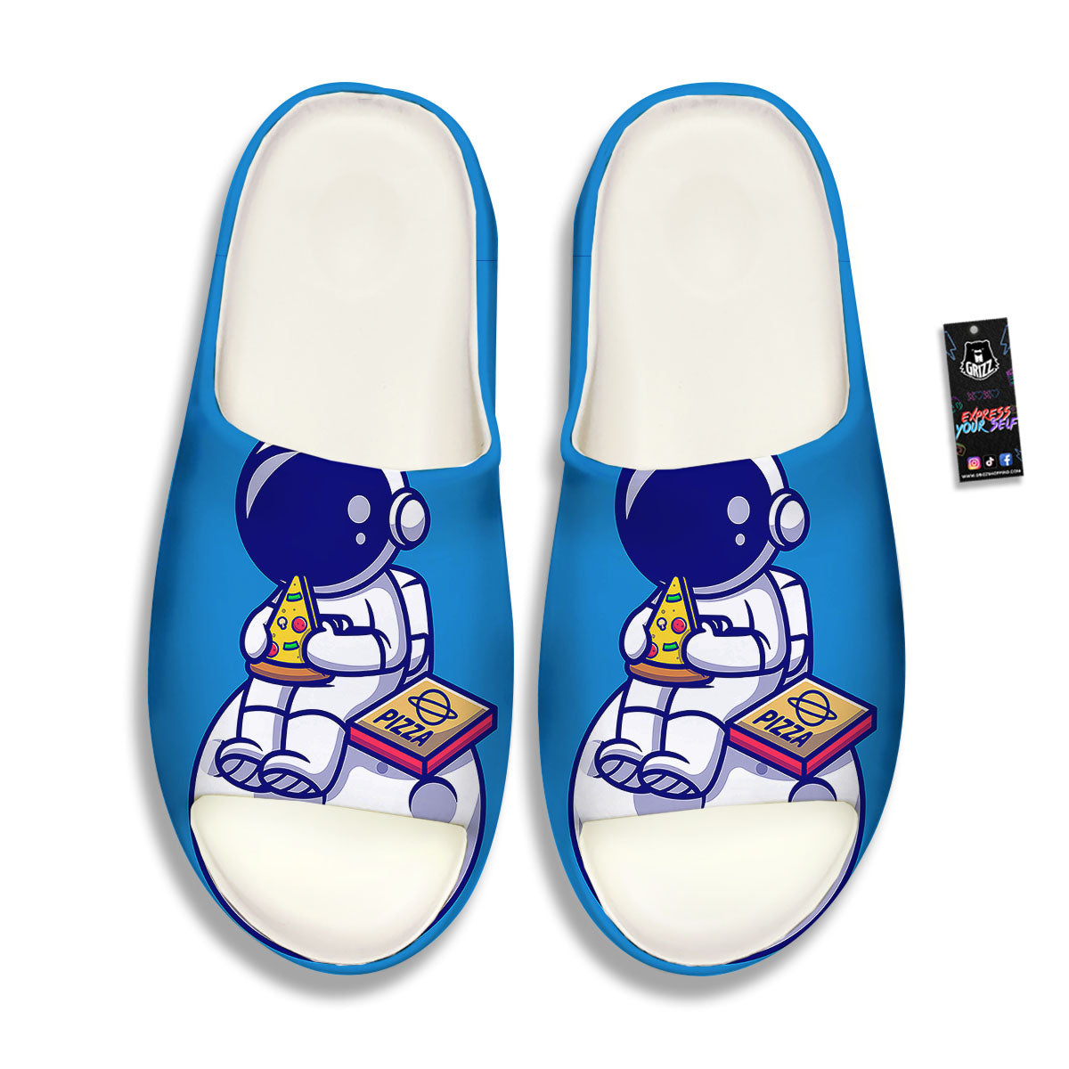Cute Astronaut Eating Pizza Print Sandals-grizzshop