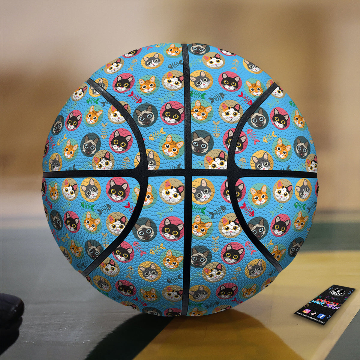 Cute Cats And Fishbone Colorful Print Pattern Basketball