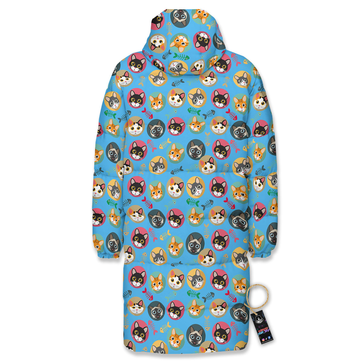 Cute Cats And Fishbone Colorful Print Pattern Long Down Jacket