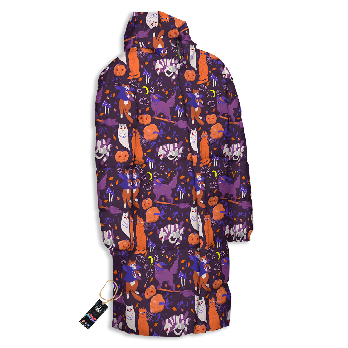 Cute Cats Halloween Print Pattern Long Down Jacket