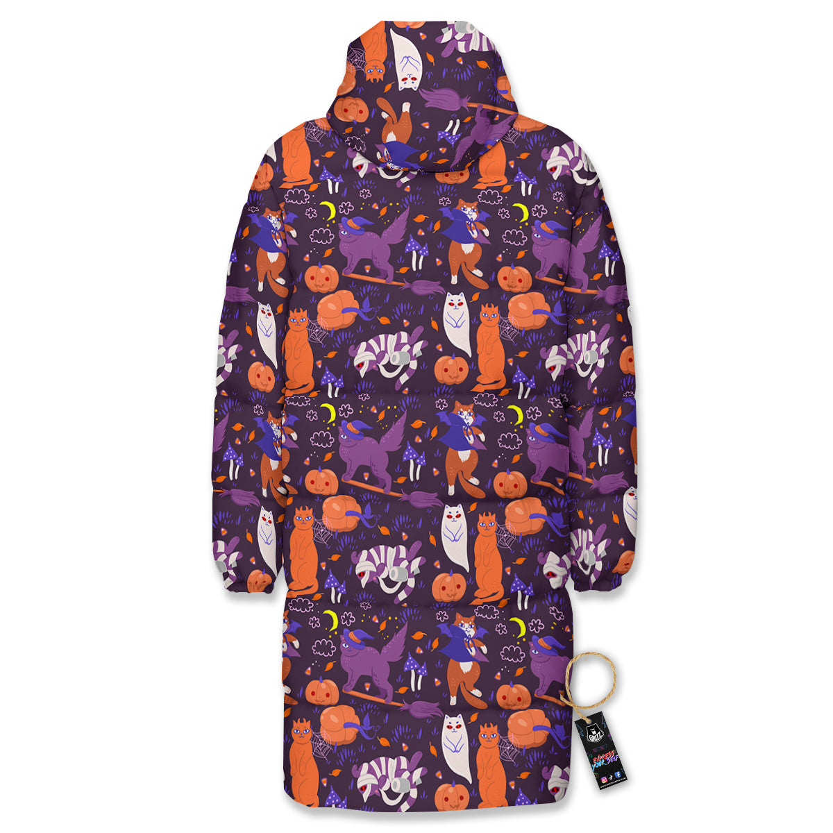 Cute Cats Halloween Print Pattern Long Down Jacket