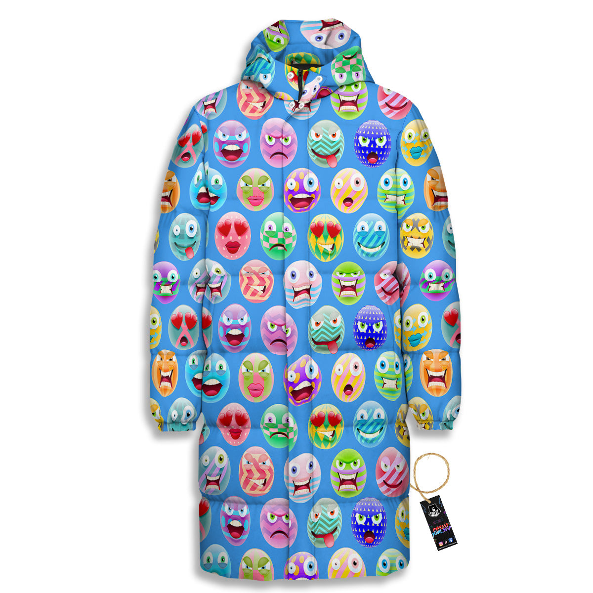 Cute Emoji Blue Print Pattern Long Down Jacket