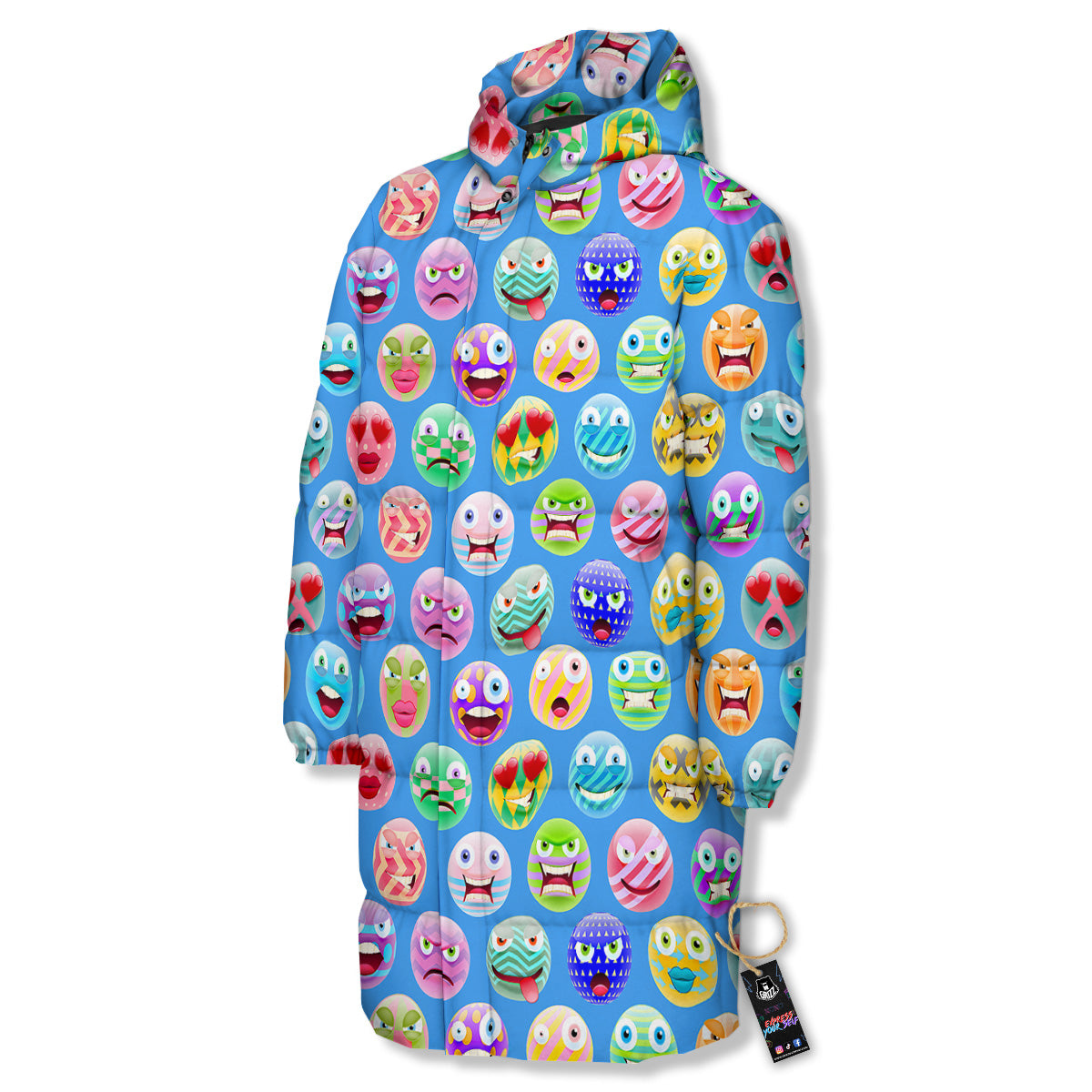 Cute Emoji Blue Print Pattern Long Down Jacket