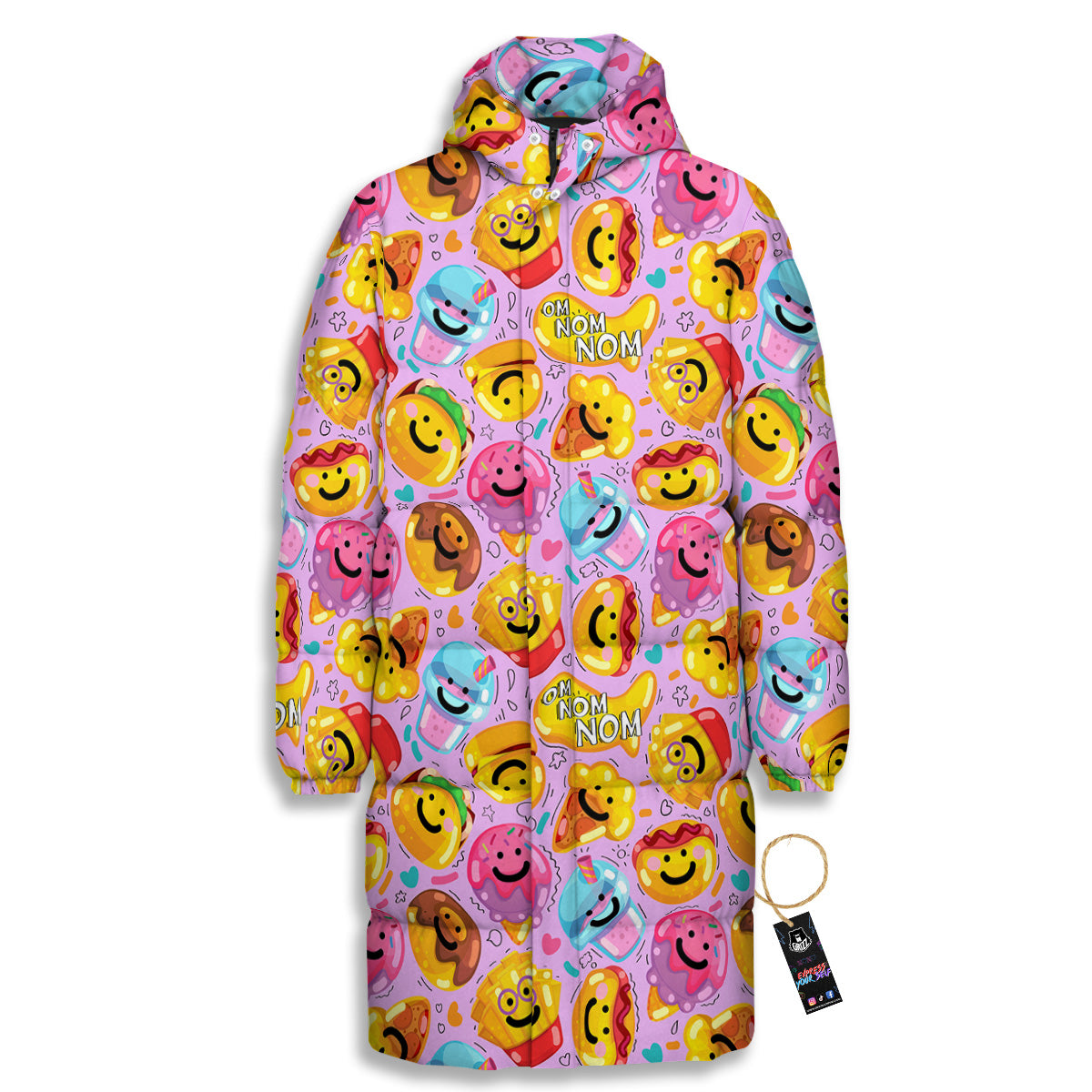 Cute Food Emoji Print Pattern Long Down Jacket