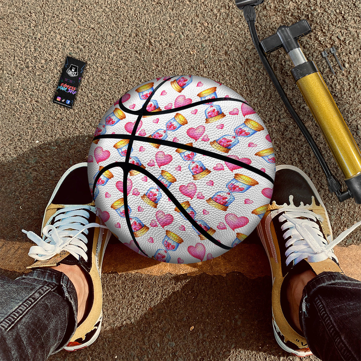 Cute Hourglass Hearts Print Pattern Basketball
