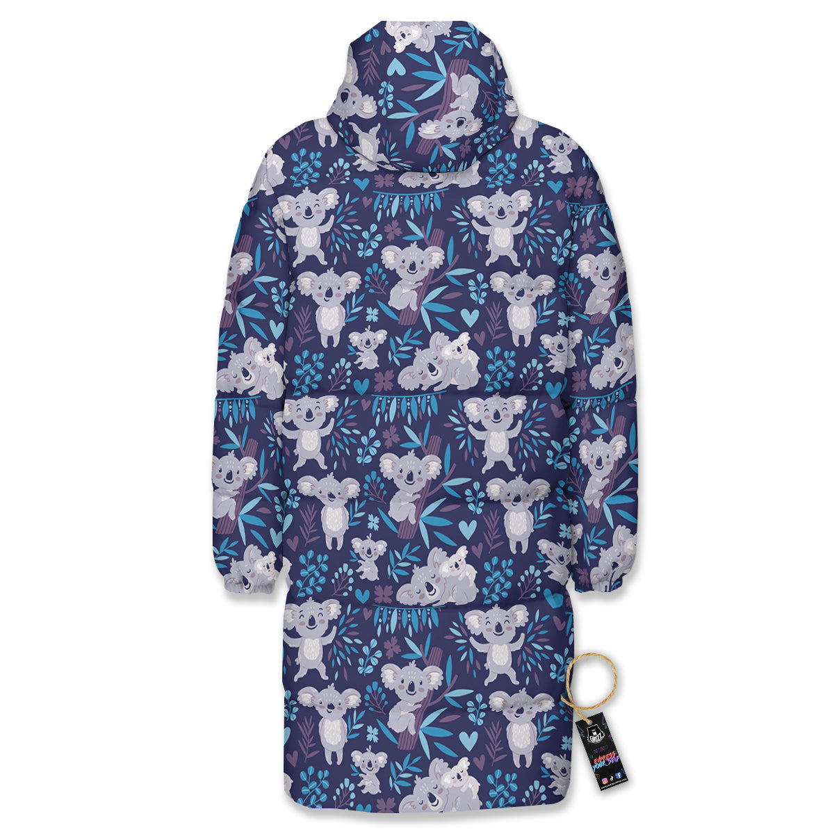Cute Koala Print Pattern Long Down Jacket