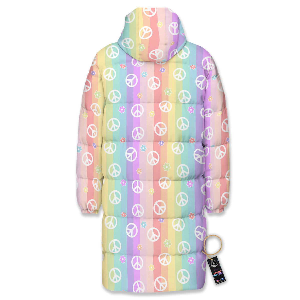 Cute Peace Symbol And Daisy Print Pattern Long Down Jacket